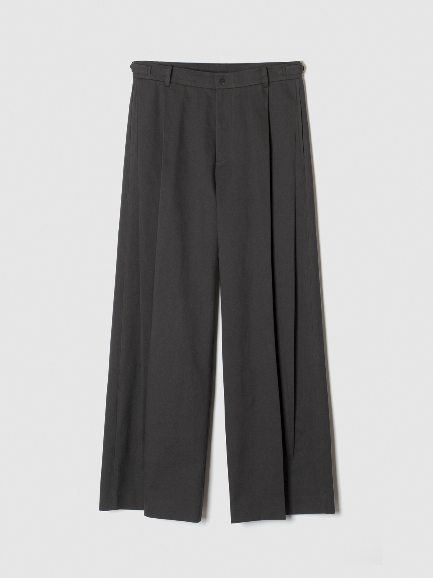 TWO PLEATED WIDE COTTON PANTS CHACOAL