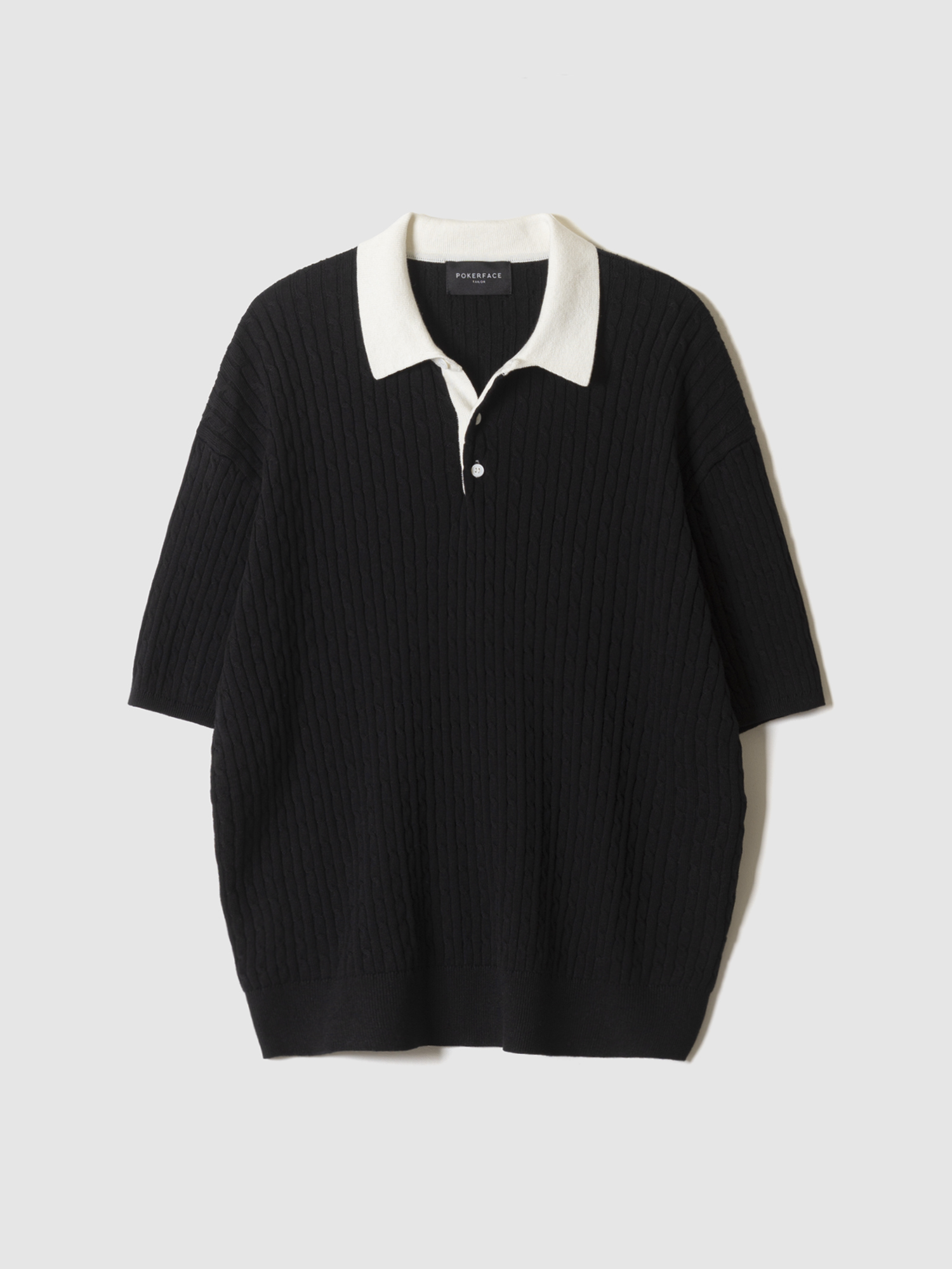 [4/30 3:00PM 발매] CABLE RUGBY HALF SLEEVE KNIT BLACK