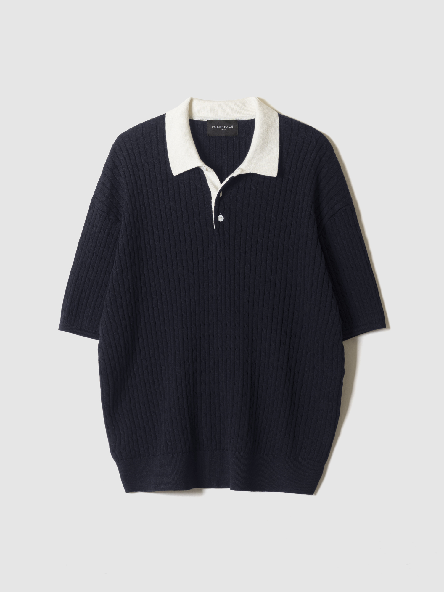 [4/30 3:00PM 발매] CABLE RUGBY HALF SLEEVE KNIT NAVY
