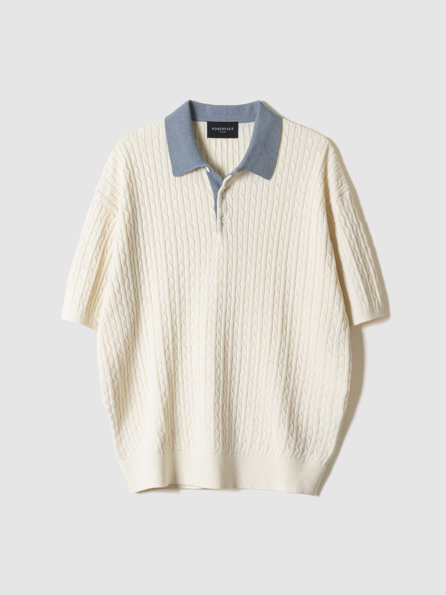[4/30 3:00PM 발매] CABLE RUGBY HALF SLEEVE KNIT IVORY/SODA