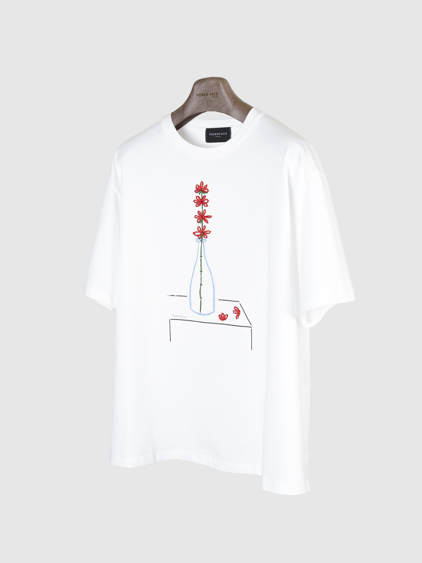 [프리오더 준비중] RED FLOWER STITCH T-SHIRTS WHITE