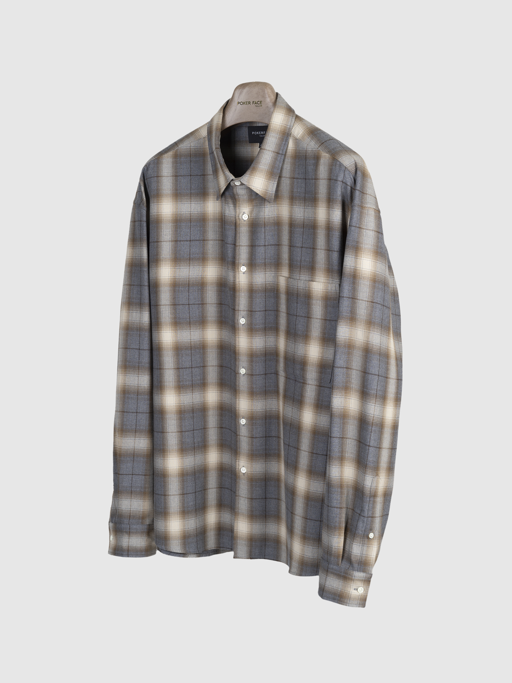 OMBRE CHECK SHIRTS GREY/BROWN (japan fabric)