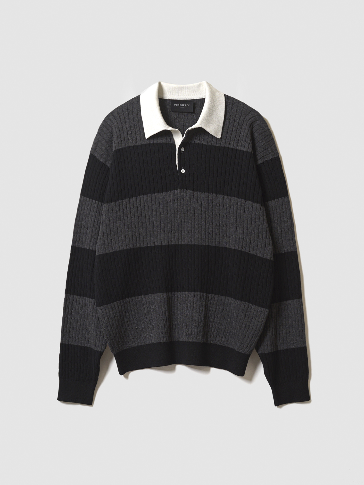 CABLE RUGBY KNIT BLACK/CHARCOAL